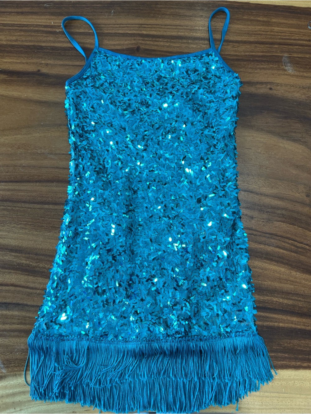 Girls Teal Sequin Fringe Party /dance Dress